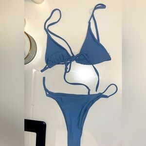 Blue tie front string bikini